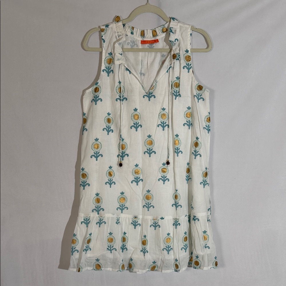 Oliphant Mini Dress Size L White With Blue And Gold Embroidery EUC